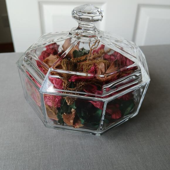 Arcoroc France Octagonal Clear Glass Covered Dish display Vintage 80s potpourri - Picture 1 of 12